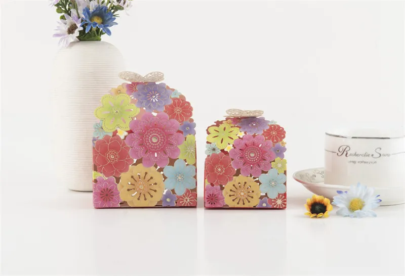 50pcs/lot Colorful Flowers Foldable Candy Boxes Package Birthday Engagement Wedding Guest Gift Service Only Small Size Available | Дом и сад