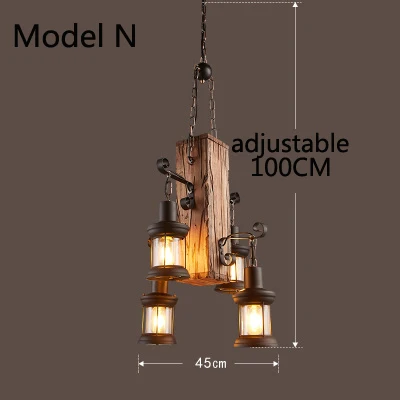 Model N with bulb Ретро-бар, промышленная ветровая люстра, лофт из твердой древесины, индивидуальная ресторанная бар, промышленная кофейня, промышленная люстра - Цвет корпуса: Model N with bulb