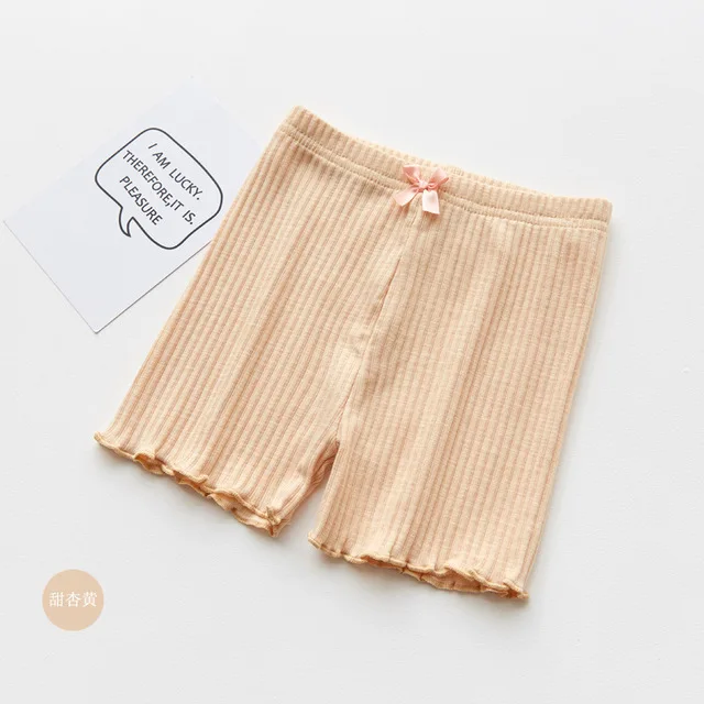 light yellow Летние шорты для девочек детские защитные штаны хлопковые брюки с тремя точками и бантом детские шорты - Цвет: light yellow