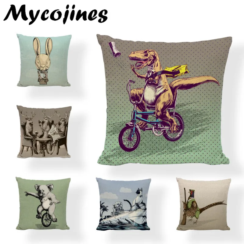 Милый чехол для подушки с изображением животных Динозавр велосипед кролик 43*43 см