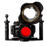 waterproof underwater camera housing case bag for sony a6000 w 16 50mm lens fisheye dome port two hands handle red filte