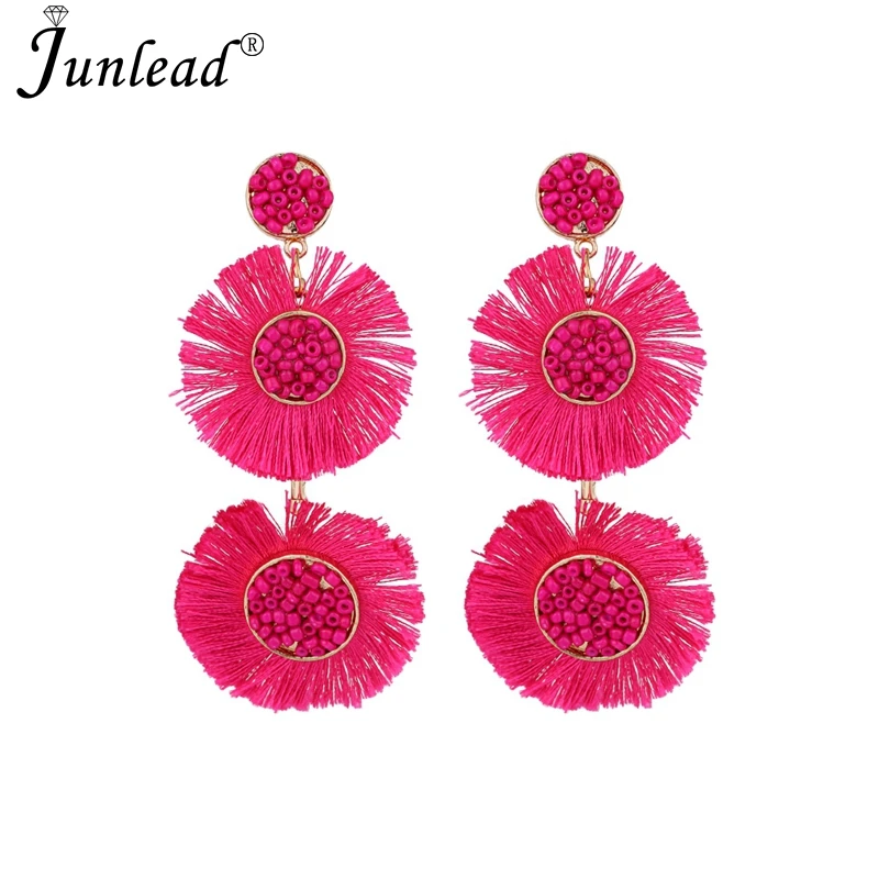 Женские серьги-подвески Junlead Длинные круглые серьги с кисточками и в стиле бохо |