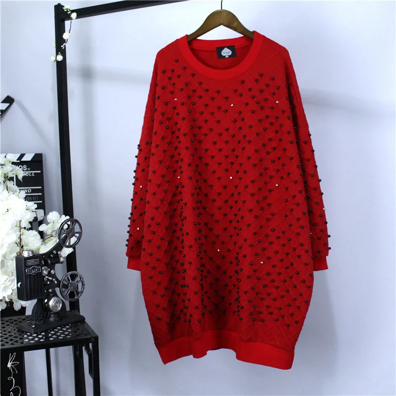 Женское платье CHICEVER весеннее с длинным рукавом и заклепками О образным вырезом