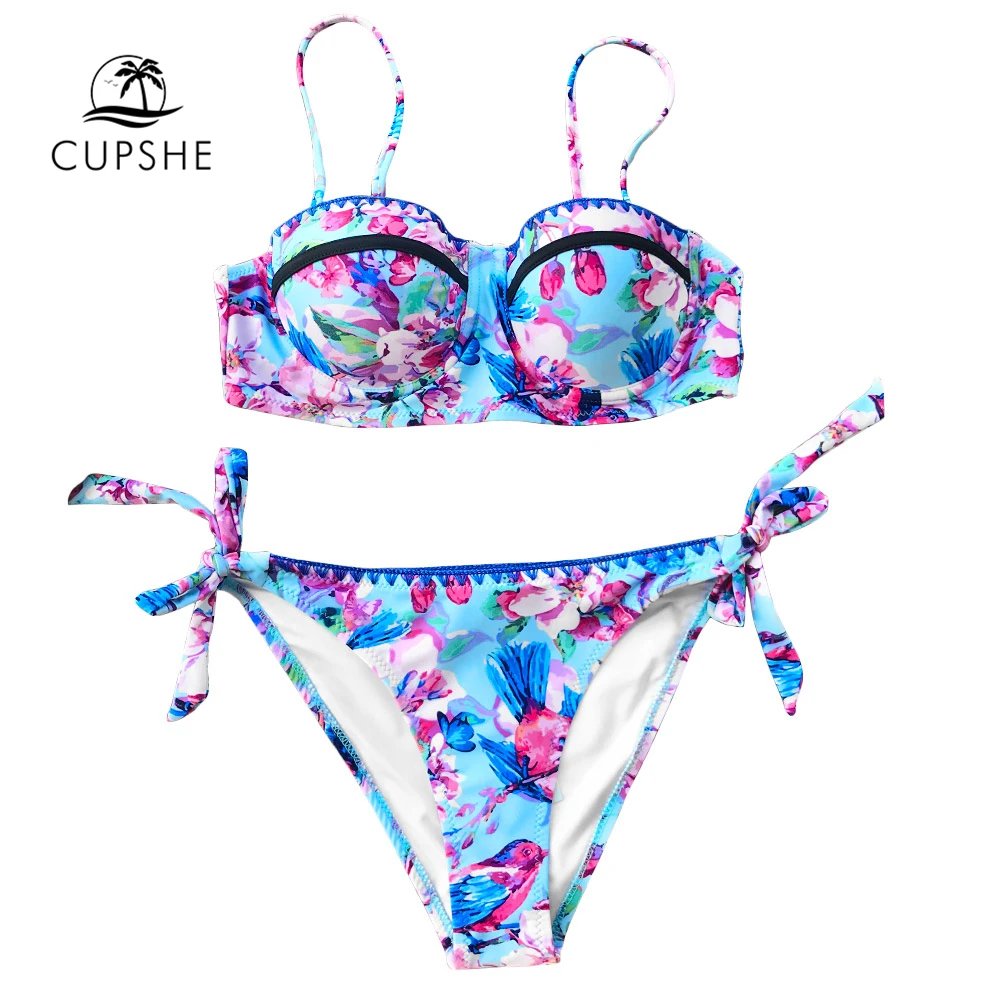 CUPSHE Flora And Lark Birds комплекты бикини с принтом женская корректирующая чашечка пуш-ап
