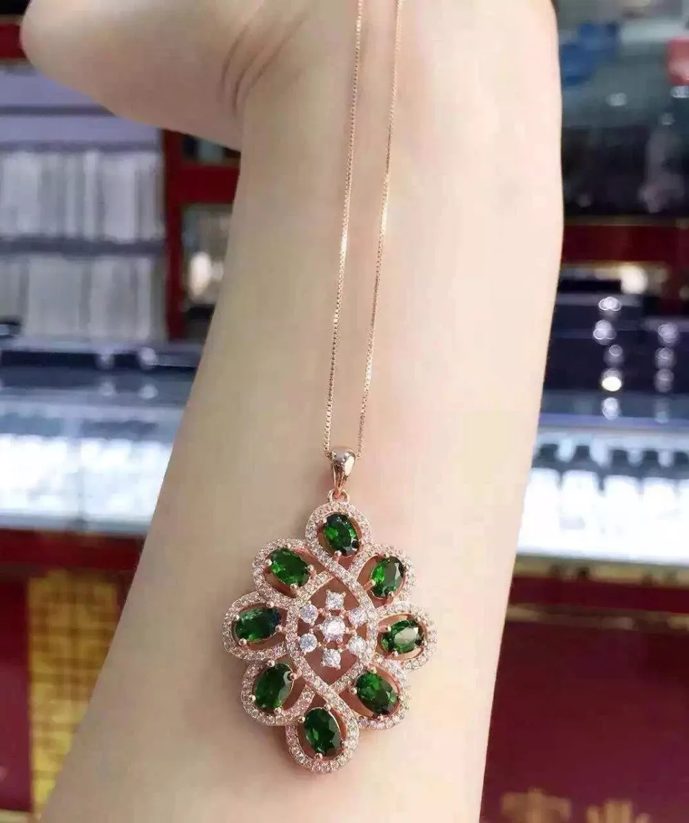 Натуральные подвески из диопсида серебро 925 пробы натуральный зеленый камень