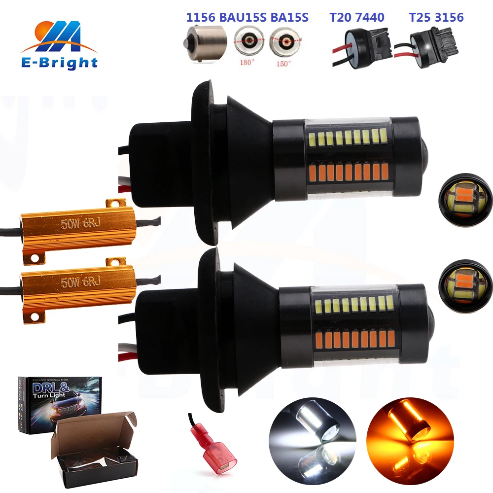 4 комплекта (8 шт.) 100% Canbus No Error S25 1156 BA15S BAU15S T25 3156 T20 7440 Белый/янтарный DC 12V