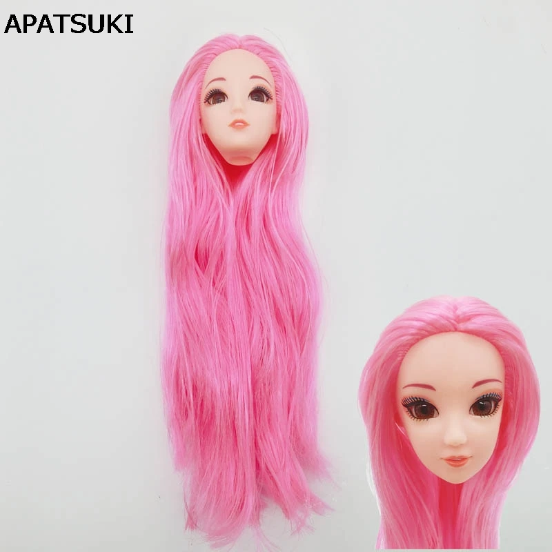 Голова куклы с розовыми прямыми длинными волосами DIY аксессуары головки для 11 5