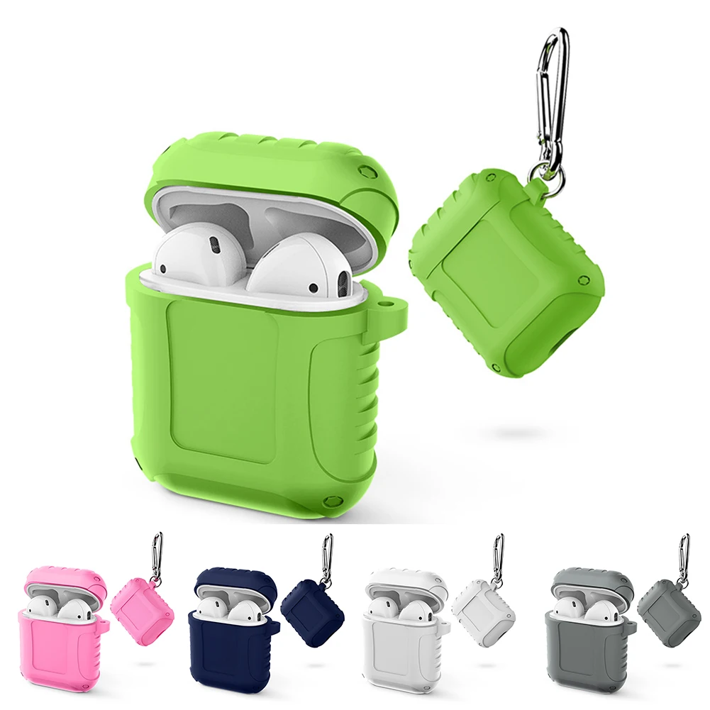 Protective Case With Hook Shockproof Anti Slip Splash Resistant Portable Accessories Earphone Accurate Hole Silicone For AirPods |