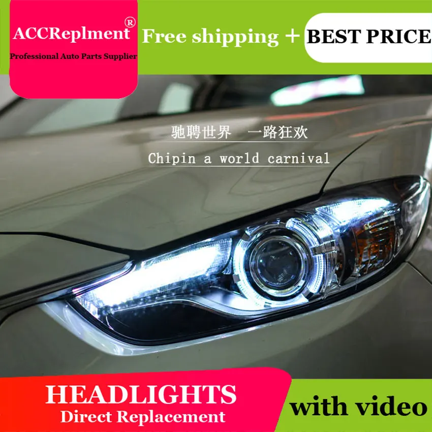 

Car Styling New For Mazda 6 led headlights 2014-2015 Led Mazda6 head lamp Angel eye led drl H7 hid Bi-Xenon Lens low beam