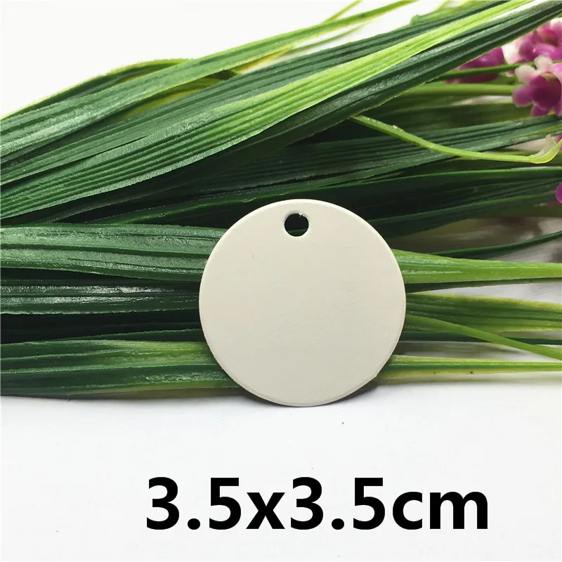white 3.5x3.5cm Коричневая, белая крафт-бумага, три размера, круглая, пустая, простая этикетка, подарочные украшения, крафт-бумага, цена, бирка, принимаем логотип на заказ, 100 шт./лот - Цвет: white 3.5x3.5cm