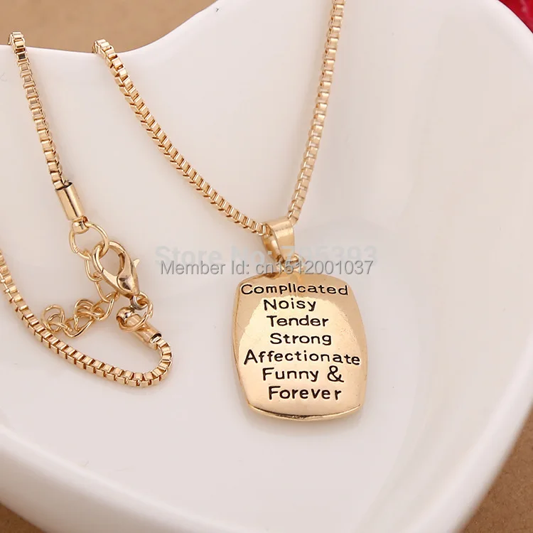 10pcs Vintage Engraved Rectangular Pendant Silver Chain Necklace Stamped Love Between Mother and Daughter Charm Necklaces|necklace sword|necklace