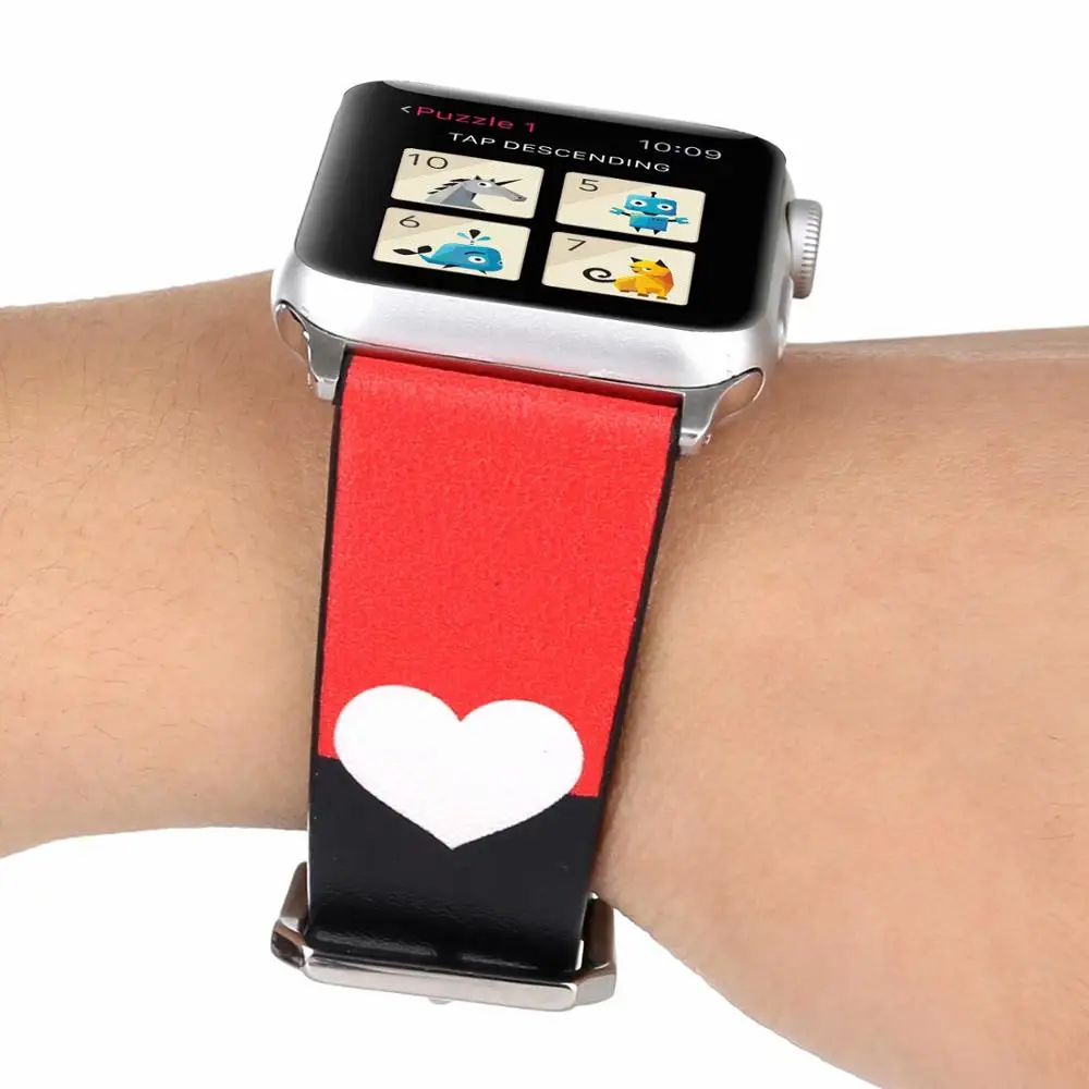 Кожаный ремешок с сердечком для часов Apple watch 4 5 44 40 мм мужские/женские часы