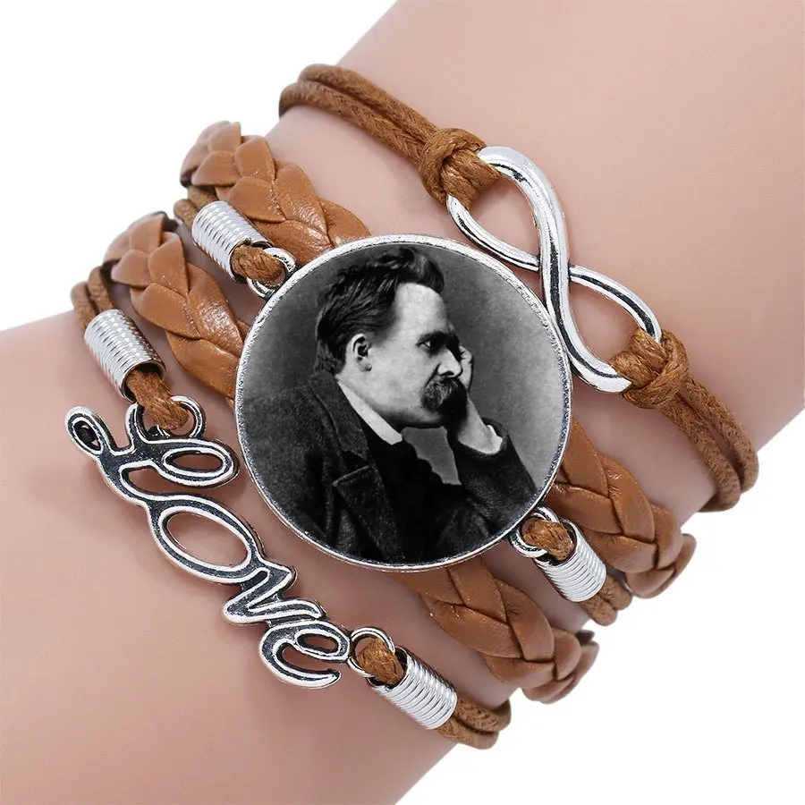 Модный многослойный стеклянный кабошон черный/коричневый кожаный браслет для