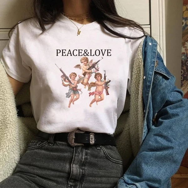 Peach &amp Love with Three Angel Gun Cute Truth Faith Hope Joy Peace Christian футболки женские забавные