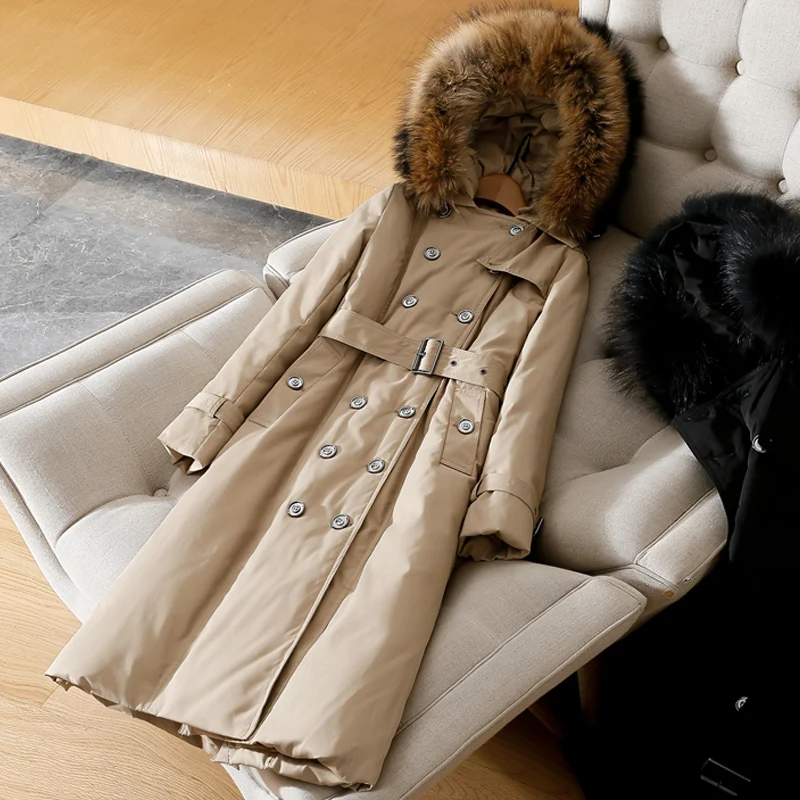 Большая Зимняя парка с капюшоном и воротником из натурального меха енота 2019