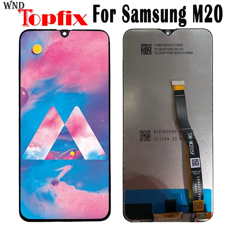 ЖК-дисплей Amoled 6,3 'для Samsung Galaxy M20, сенсорный экран с дигитайзером в сборе, запасные части для Samsung M20, дисплей M205F, M205, ЖК