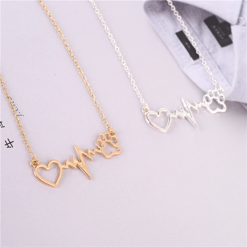 10 шт./лот Новое модное ожерелье в форме собачьей лапы с принтом сердцебиения ЭКГ