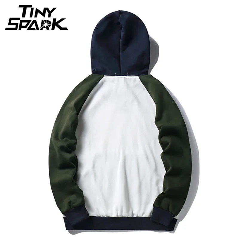 В Корейском стиле harajuku Толстовка флис белого и синего цвета Лоскутная Мужская