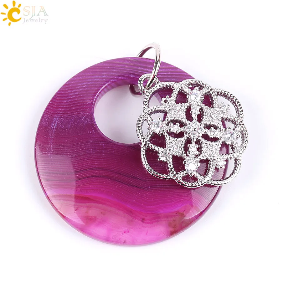 Rose Red Veins Agate Csja натуральный камень полые круглая подвеска кубический цирконий цветок тигровый глаз опал лазурит рейки ювелирные украшения со стразами E827 - Окраска металла: Rose Red Veins Agate