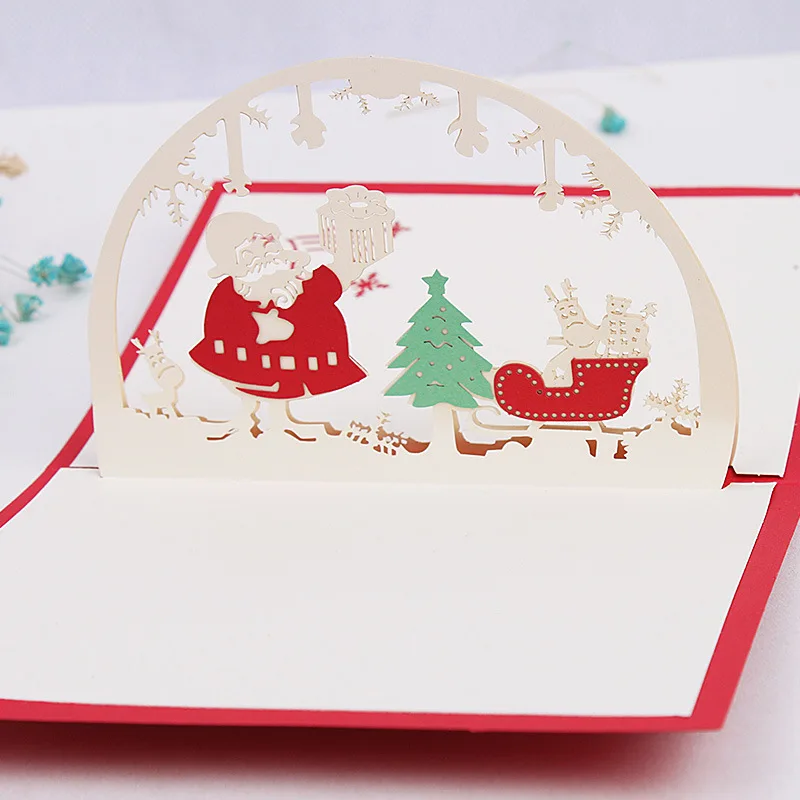 OLOEY Санта Клаус Олень сани 3D Pop Up Card Рождество карты Подарочная открытка ручной