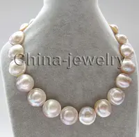 Necklace - AAA 18" 22-23mm big size natural white blister Mabe pearl necklace