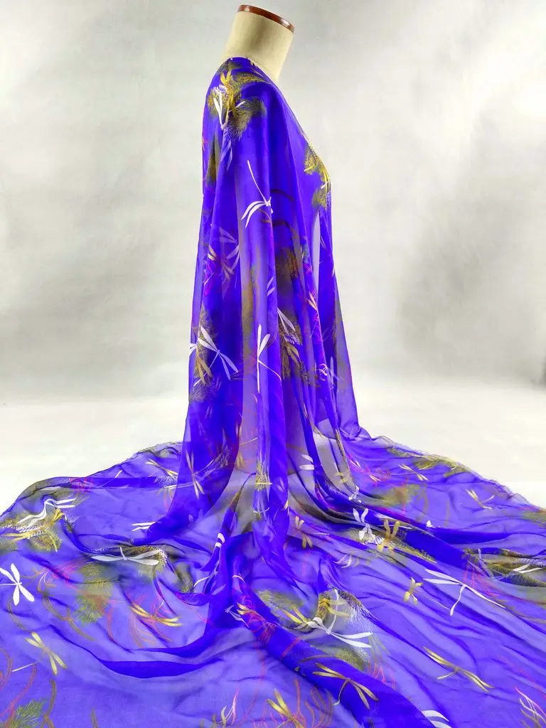 Синяя Стрекоза струйный принт 100% чистый натуральный шелк тутового шелкопряда