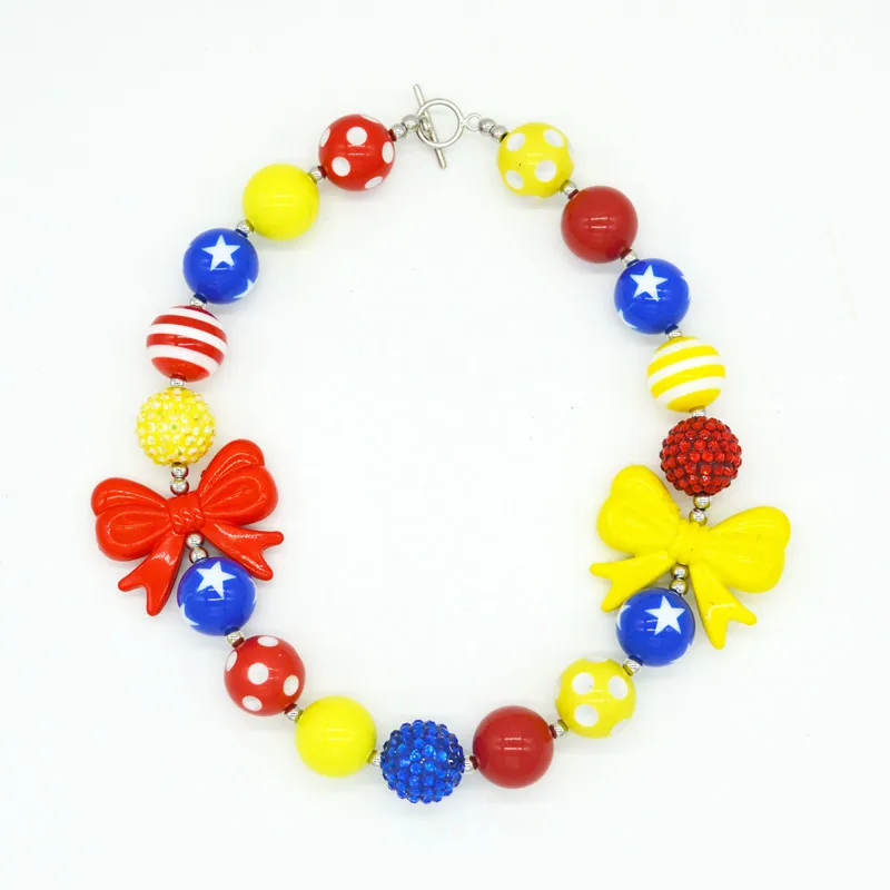 

Kids Girls Chunky Bubblegum Beads Little Girls Necklaces Acrylic Red and Yellow Bow Beads necklaces