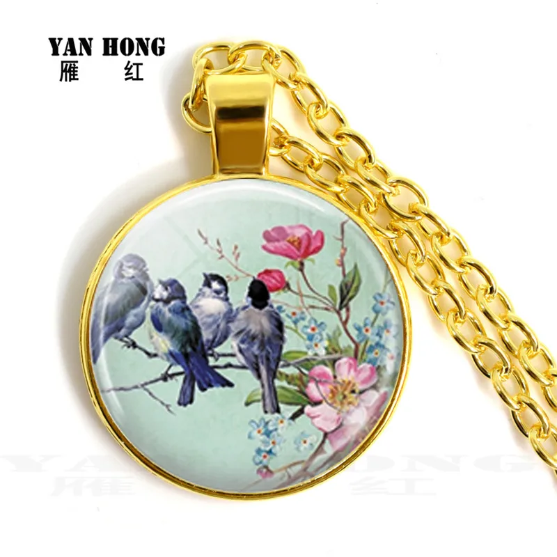 Синей птицы деревьев пересылка висит на 25 мм ожерелье со стеклянными кристаллами