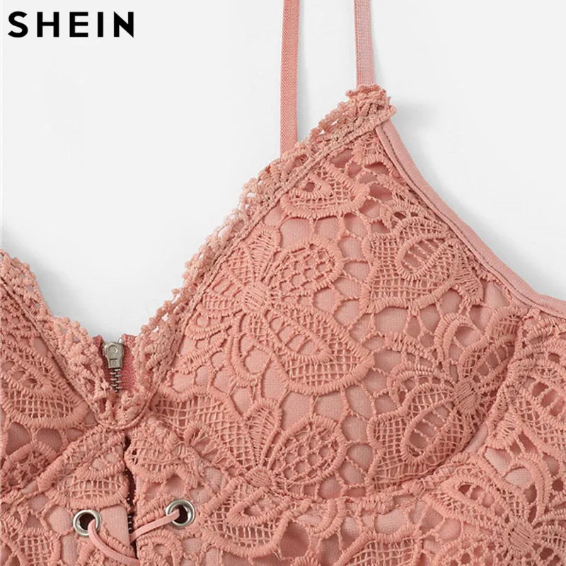 SHEIN Кружевной Топ На Бретельках С Шнуровкой Ажурный Топ Без Рукавов