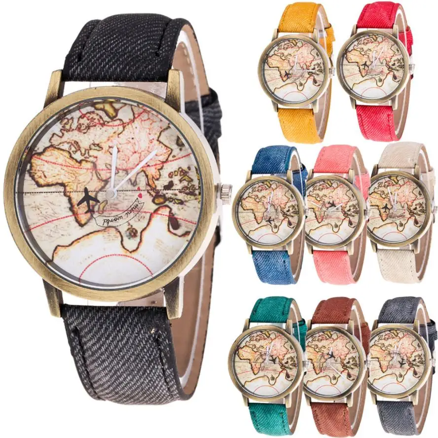 Модные женские часы с картой мира ковбойские Аналоговые кварцевые наручные