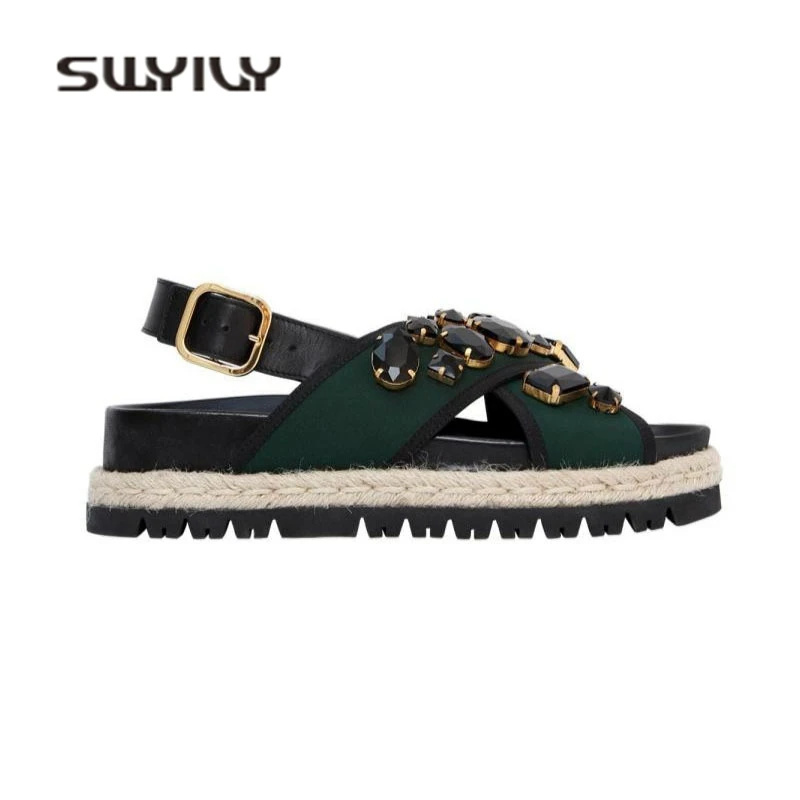 Женские сандалии SWYIVY на платформе со стразами каждый день с перекрестными