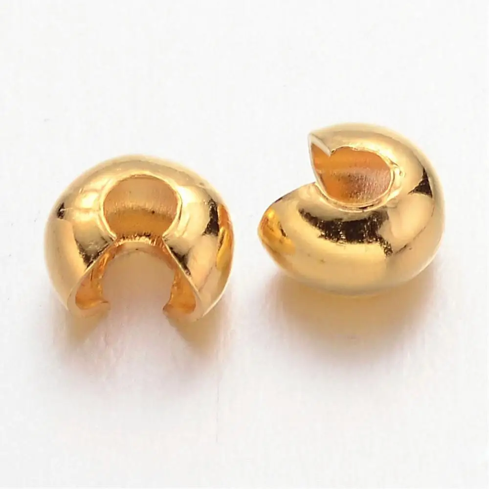 100pcs 4mm Iron Crimp Beads Covers Golden Silver Color Cadmium Free &amp Nickel Lead Hole: 1.5~1.8mm | Украшения и аксессуары
