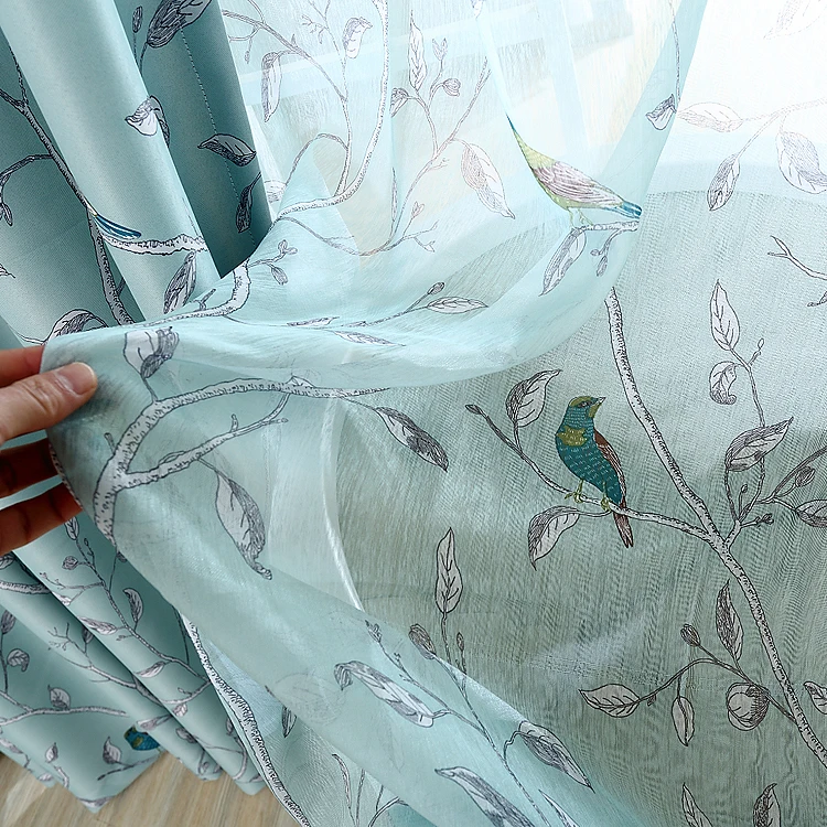 voile curtain MYRU Новое поступление Американский Средиземноморский природа цветы птица Бирюзовый шторы двухсторонние Доступные шторы - Цвет: voile curtain