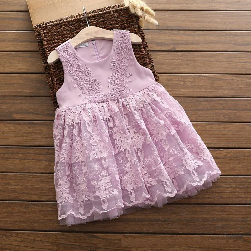 2017 Summer New Girl Dresses Children's Clothing Princess Sleeveless Lace Puff Dress Party Fashion Vest 4 Colors | Детская одежда и