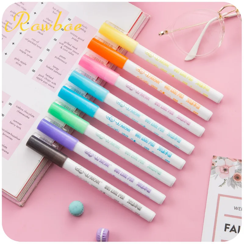 ROWBOE креативный художественный маркер 8 цветов двойная линия ручка светлый цвет