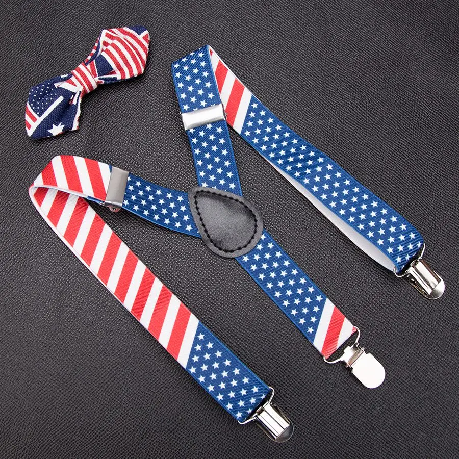 

Kids Suspenders United States Pattern with Bowtie Children Bow Tie Set Boys Adjustable Braces Girls Baby Wedding Accessories