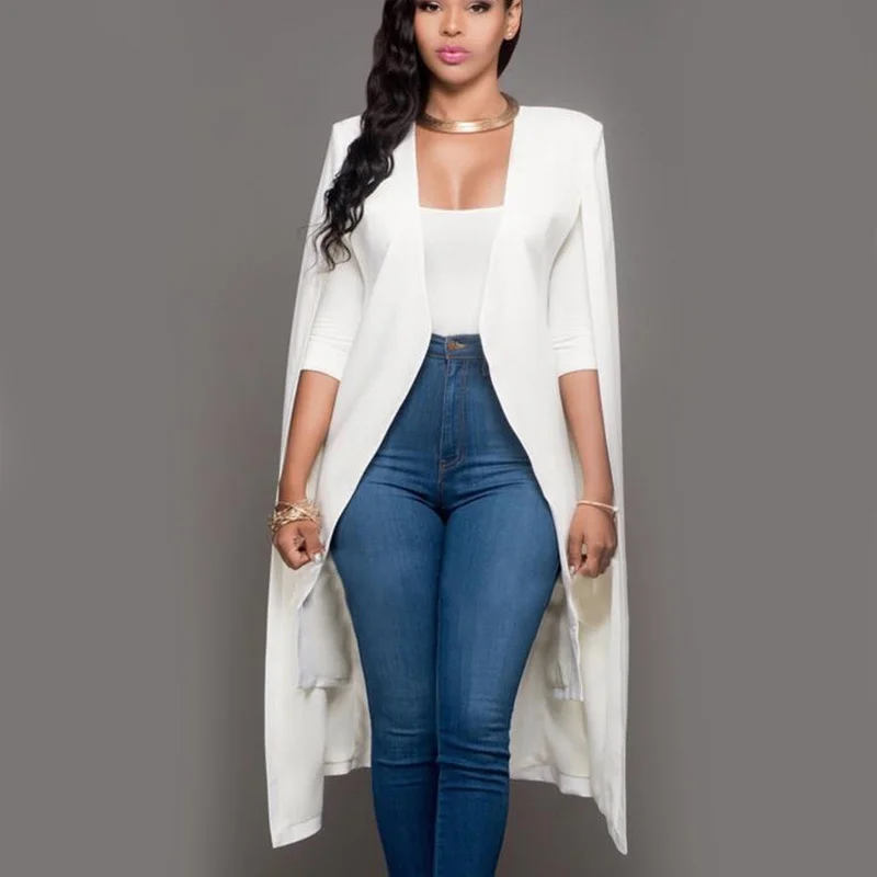 Loneyshow модное пальто-накидка Блейзер длинный плащ куртки черный белый цвет