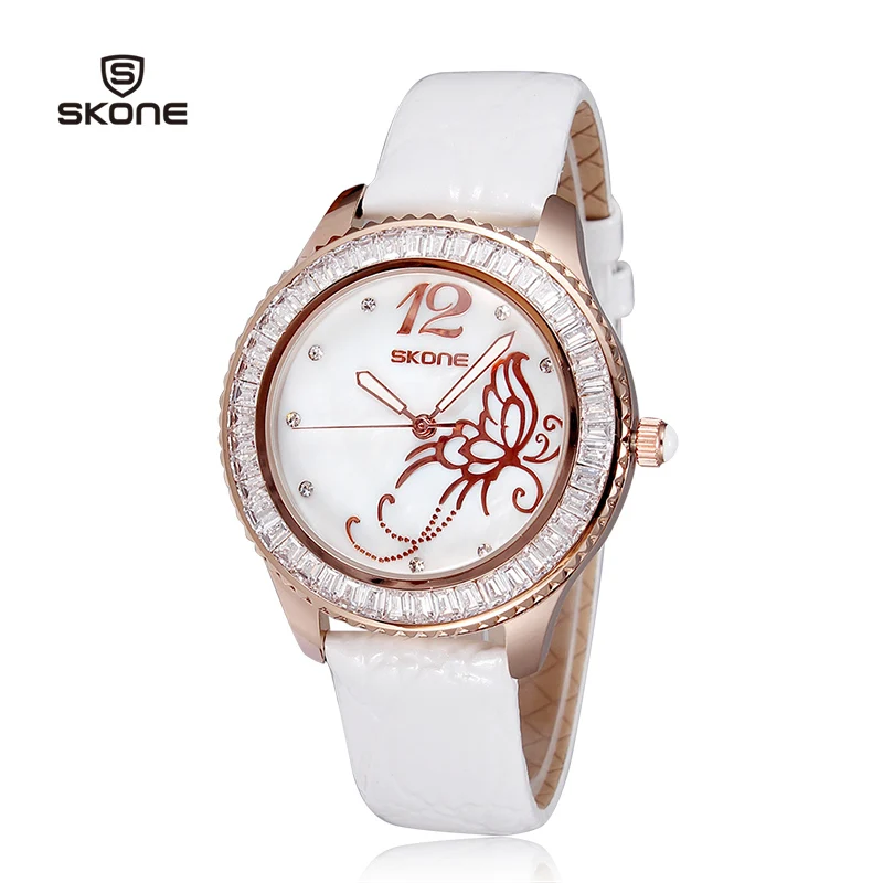 New Arrival Famous Brand Leather Watch Women Rhinestone Imported Japan Quartz Shell Dial | Наручные часы