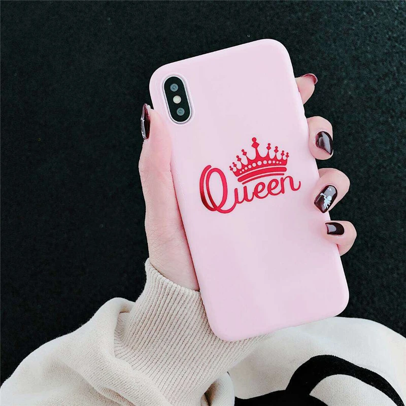 Роскошный чехол для пары для iPhone 6, 6s, 7, 8 Plus, глянцевая корона, король, королева, буквы, мягкий ТПУ чехол для iPhone X, XS, чехол для MAX XR Capa