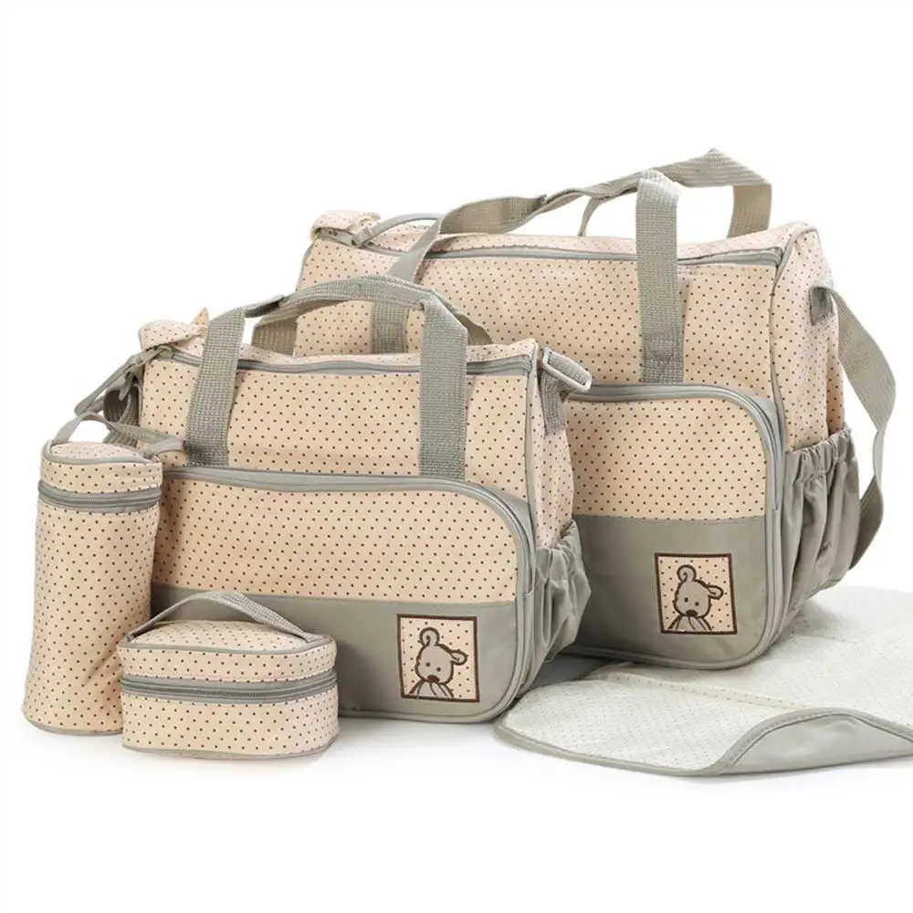 

5 pcs/set Baby Care Diaper Bag Mummy Stroller Handbag Set Maternity Nursery Organizer Hobos Nappy Changing Mat Bottle Holder