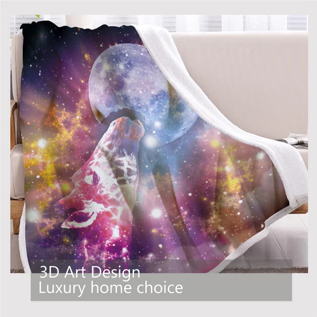 BlessLiving Giraffe Sherpa Blanket Animal and Moon Blankets For Bed Colorful Galaxy Printed Soft Linen Blanket Bedding Drop Ship 3