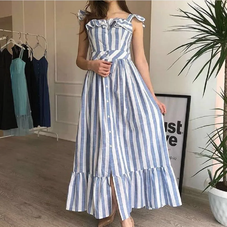 Женское платье в полоску летнее на бретельках 2019 | Женская одежда