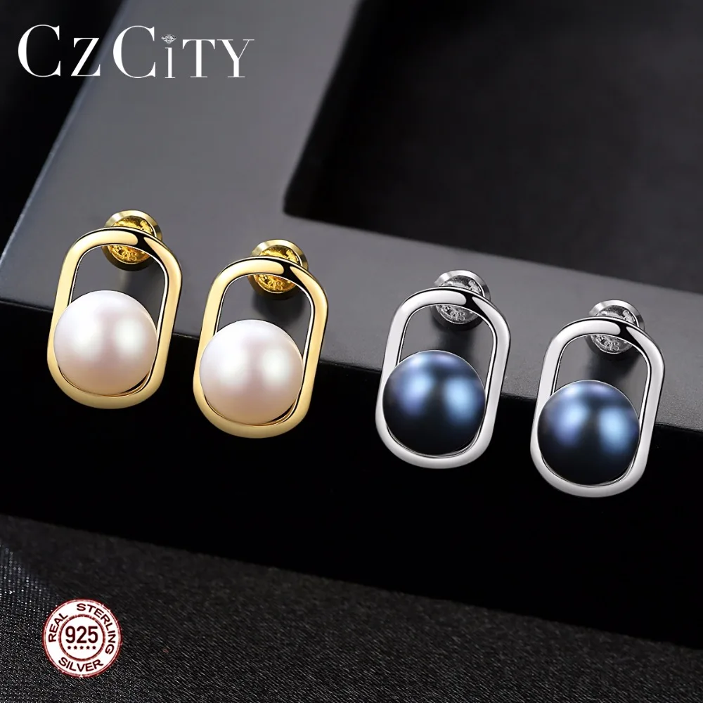 CZCITY щедрый серьги гвоздики безупречный пресноводные черный розовый жемчуг 925