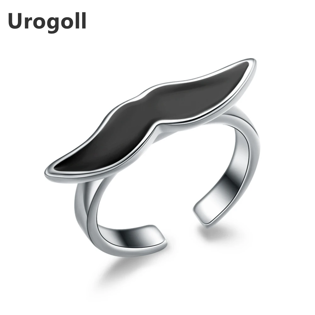 

Real 925 Sterling Silver Jewelry Lovely Beard Finger Rings For Women 925 Sterling Silver Black Enamel Moustache Ring
