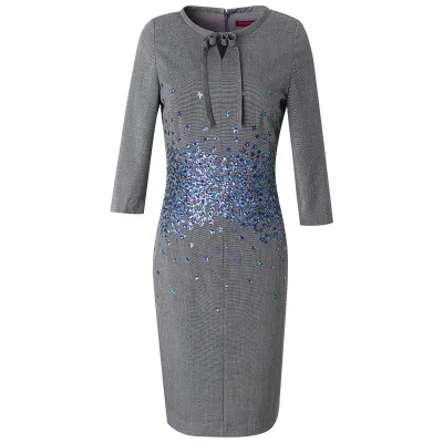 Посылка, платье до бедра, 3xl, весна, новинка, женское платье-карандаш с бисером, Ретро стиль, вечерние платья размера плюс, Женские винтажные офисные платья, летние платья - Цвет: Темно-серый