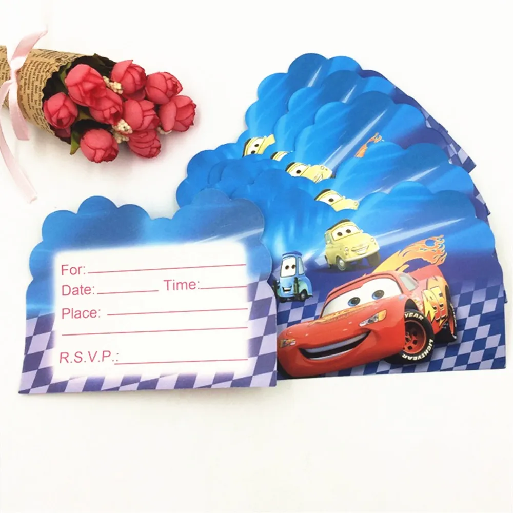 10 шт./компл. Lightning Mcqueen принадлежности для вечеринок Пригласительные открытки