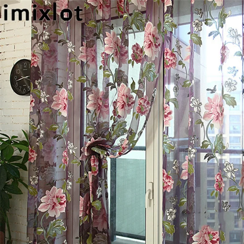 Imixlot 100*100 см полиэстер материал Пион печати прозрачные шторы экран Романтический