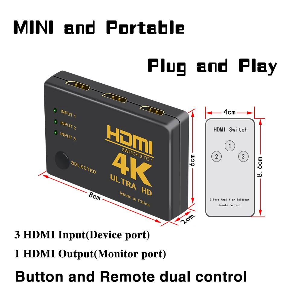 Perlinta HDMI коммутатор 4k 5 к 1, 3 к 1 сплиттер коробка Ultra HD для DVD HDTV Xbox PS3 PS4