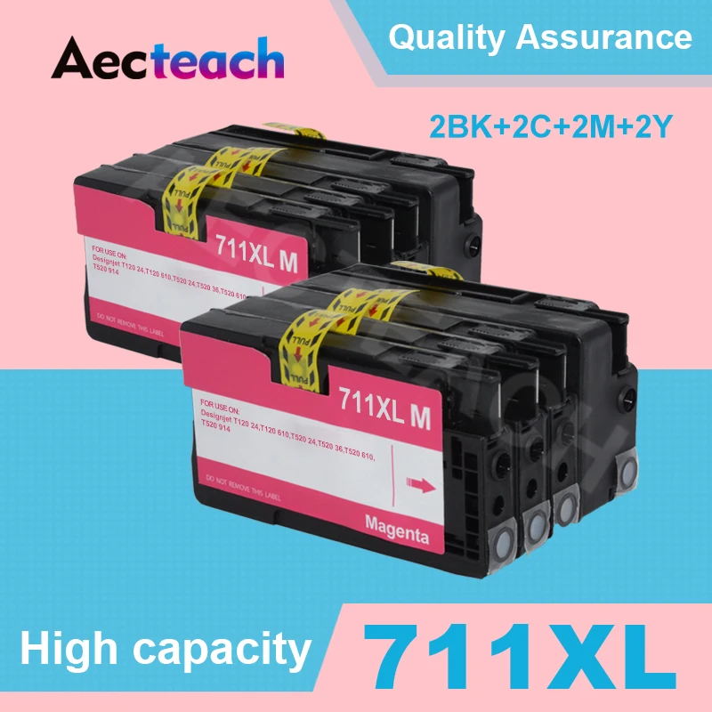 Aecteach 8Pcs Replacement For HP 711XL 711 XL For HP711 Ink Cartridge DesignJet T120 T520 Printer (CZ133A CZ130Z CZ131A CZ132A)