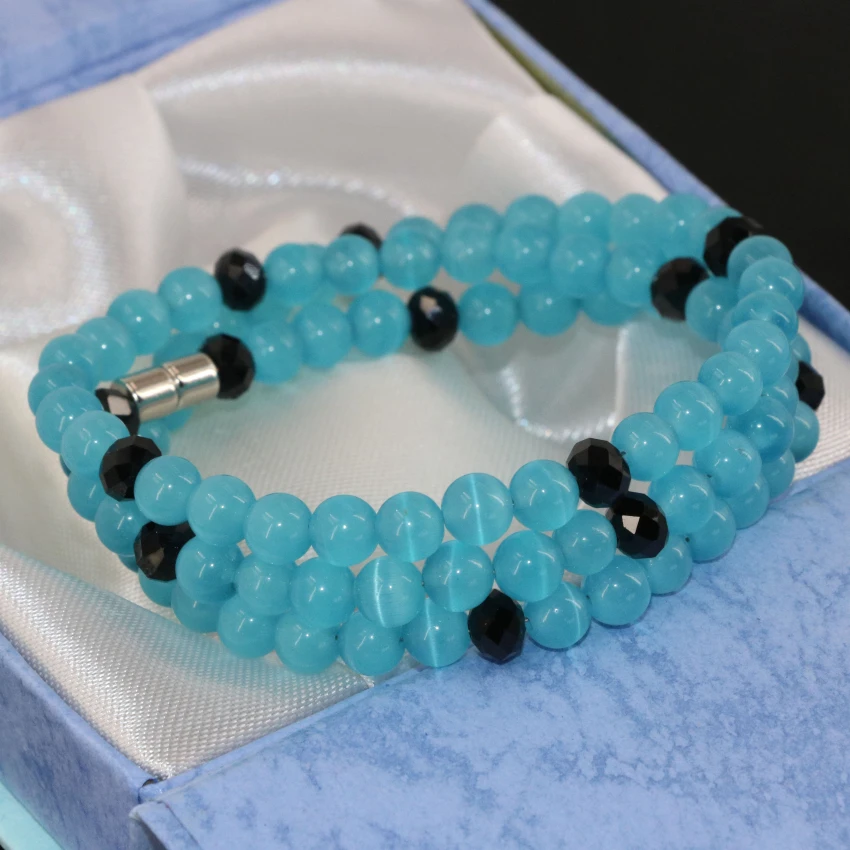 Женский многослойный браслет 7 стилей кошачий глаз Кристальный сердолик опал 3 мм